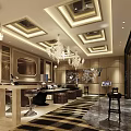 Luxury KTV Interior Design With Chandeliers Sofa Bar And Large Screen