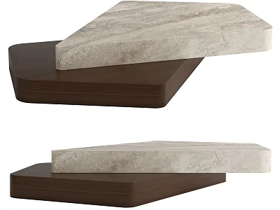 Elegant Coffee Table With Light Marble Top And Dark Wooden Base Design 3d model