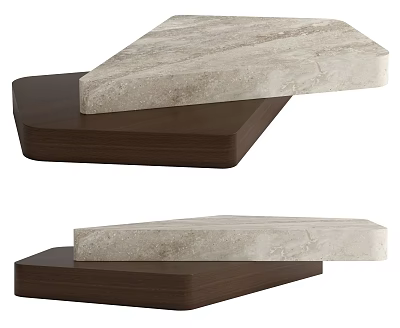 Elegant Coffee Table With Light Marble Top And Dark Wooden Base Design 3d model