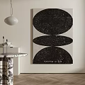 Artwork with Three Black Oval Shapes on Light Background Pendant Light and Marble Side Table 3d model