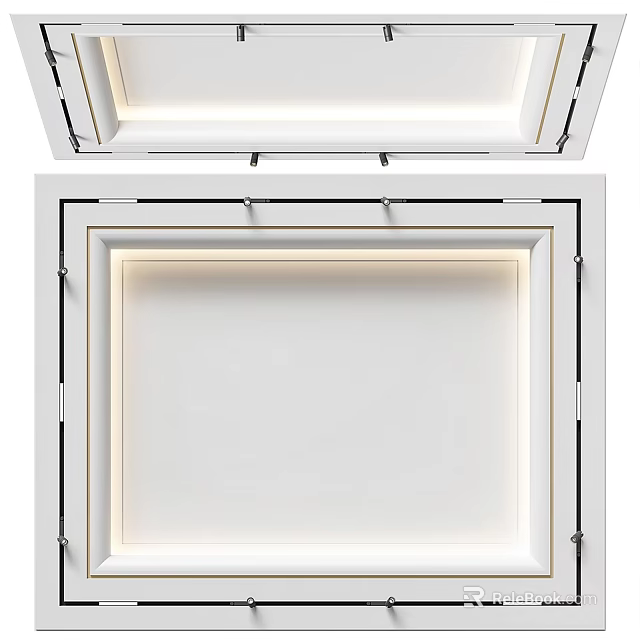 Modern Minimalist Ceiling Design With Recessed Lighting And Clean White Frame Lines 3d model 