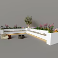Outdoor Plant Combination With White Planters Various Plants Small Tree Chair And Fire Pit