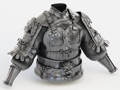 Ancient Warrior Metallic Armor With Intricate Shoulder Chest Designs And Straps 3d model