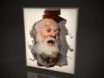 Abstract Painting Of Elderly Man Portrait With Expressive Facial Features Bold Brushstrokes And Framed Design 3d model