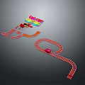 Modern Toy Train Railway Set With Red Tracks And Colorful Blocks