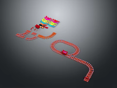 Modern Toy Train Railway Set With Red Tracks And Colorful Blocks 3d model