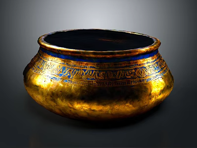 Golden Decorative Furniture Bowl With Intricate Blue Patterns And Ornate Design 3d model