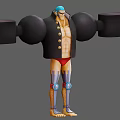 Cartoon Style Game Movie Character With Blue Coat Red Star Emblems And Arm Cannons