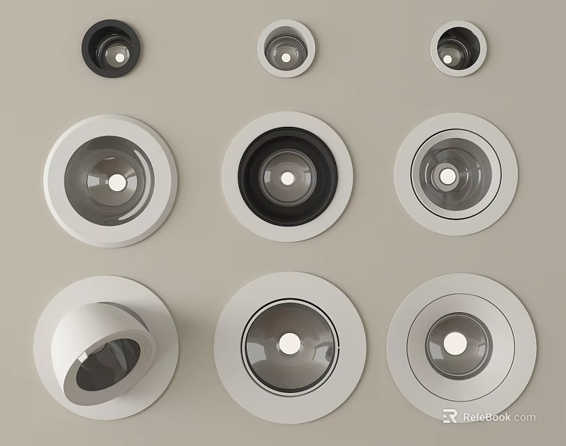 Modern Downlights And Spotlights With Various Round Designs For Home Ceiling Lighting 3d model 