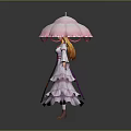Female Character In Purple White Dress With Hat Purple Fan Pink Umbrella And Flame Patterns