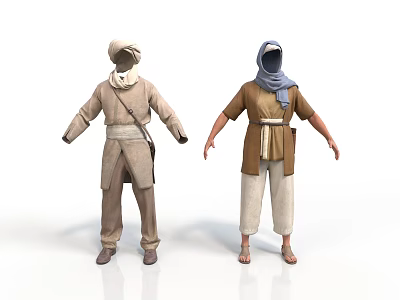Traditional Men's and Women's Daily Wear Including Headscarves Robes Belts and Shoes 3d model