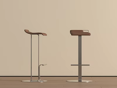 Modern Bar Stools With Wooden Backrest And Metal Frame In Minimalist Style 3d model