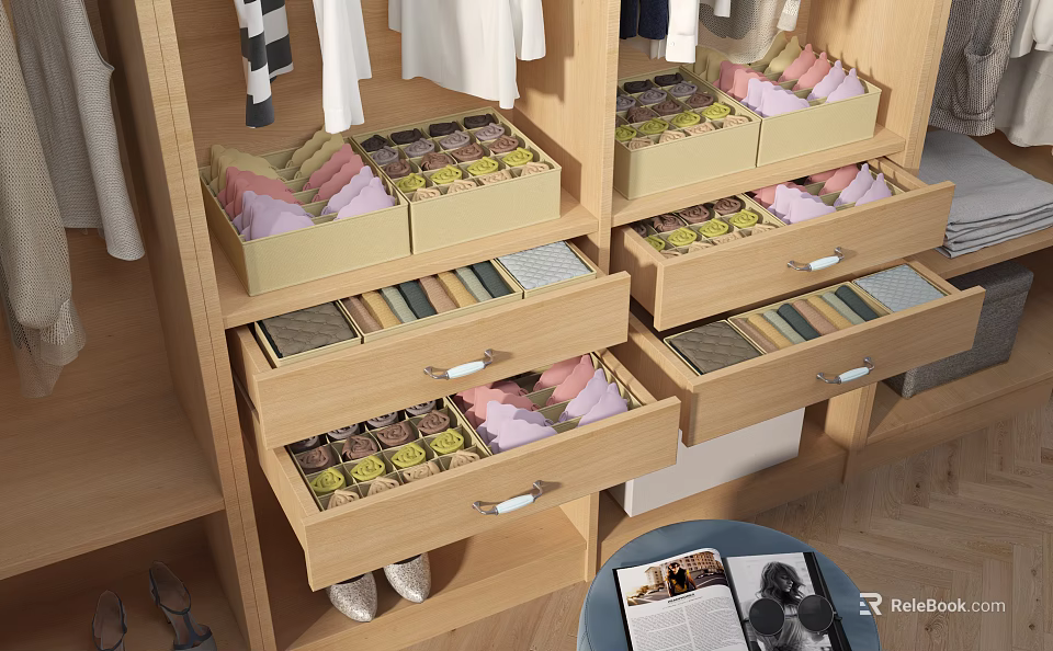 Organized Wooden Wardrobe Drawers For Storing Neat Daily Necessities Like Underwear And Socks 3d model 