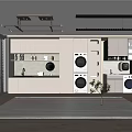 Modern Home Balcony With White Cabinets Sink Washing Machines Window Blinds And Green Plant