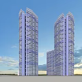 Tall Modern Residential Buildings With Glass Facades And Balconies Under Blue Sky