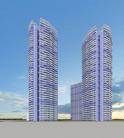 Tall Modern Residential Buildings With Glass Facades And Balconies Under Blue Sky 3d model