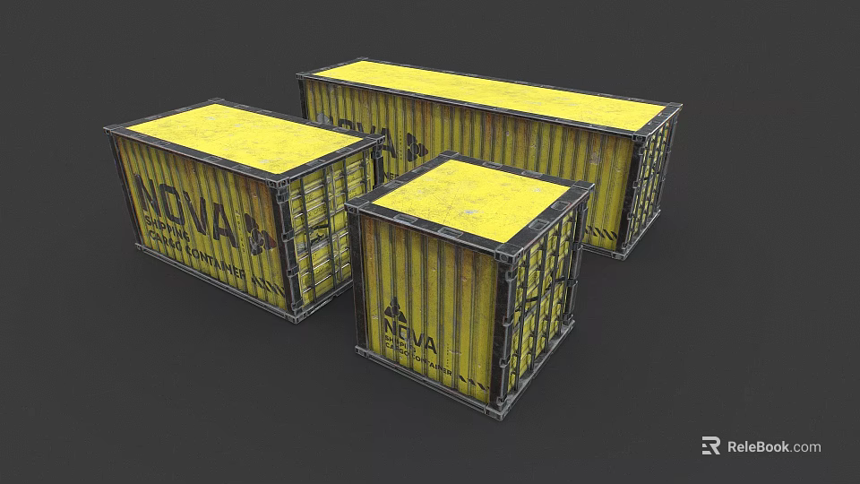 Three Yellow NOVA Containers for Household Items Storage with Metal Structure 3d model 