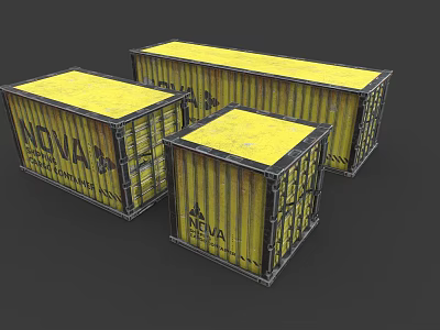 Three Yellow NOVA Containers for Household Items Storage with Metal Structure 3d model