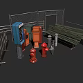 Public Street Facilities Featuring Blue Phone Booth Red Fire Hydrants Green Bench And Metal Fence