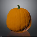 Fresh Orange Pumpkin With Green Stem And Smooth Surface On Black Reflective Background