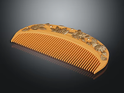 Wooden Comb With Natural Wood Material And Hand Carved Floral Patterns 3d model