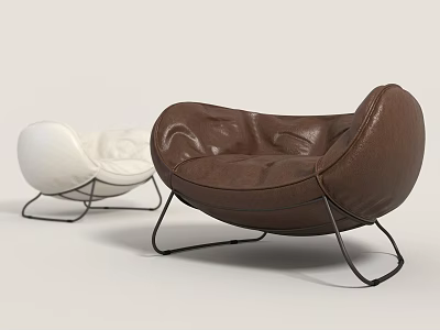 Brown And White Leather Single Sofa With Curved Design And Metal Legs 3d model