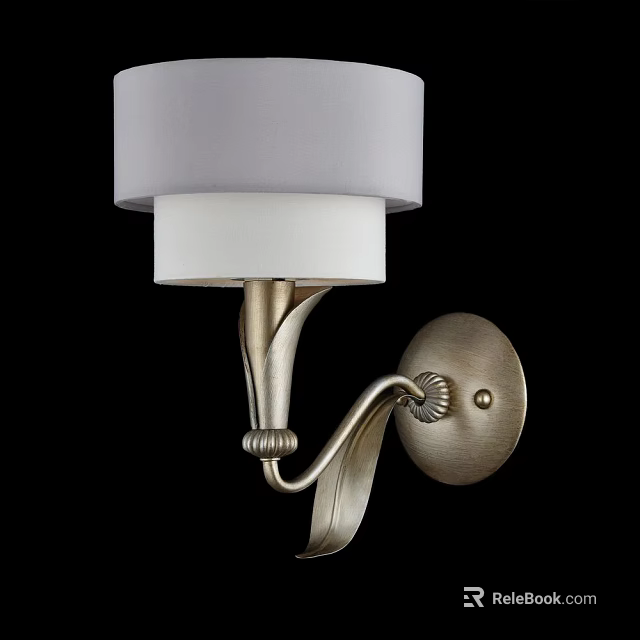 Elegant Wall Sconce With Leaf Shaped Brass Frame And White Fabric Shade 3d model