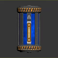 Cylindrical Device With Blue Stripes C X Symbols Yellow Triangular Warning Sign And Orange Bands