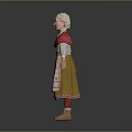 Cute Child Doll In Traditional Costume With Red Top Pink Apron Yellow Skirt And Braids