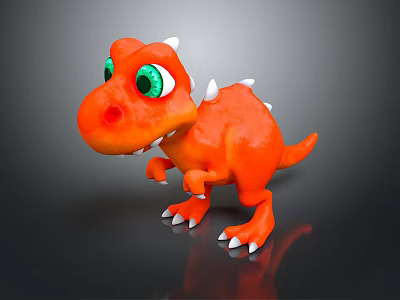 Cute Orange Cartoon Dinosaur Character Creature With Green Eyes White Spikes And Claws 3d model
