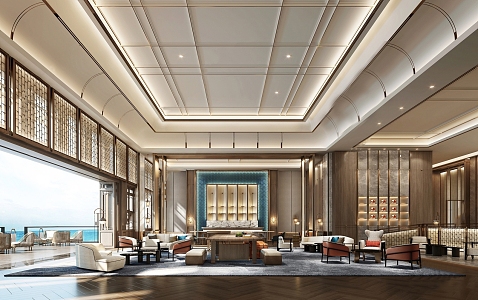 New Chinese Hotel Lobby 3d model