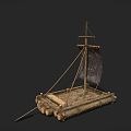 Chinese wooden boat boat medieval raft 3d model