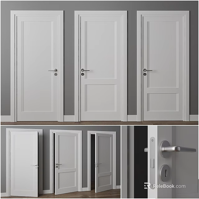 Modern White Interior Doors With Various Design Styles And Handles 3d model