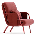Red Velvet Single Sofa With Metal Frame And Stylish Accent Pillow