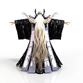 Man In Black Robe With Long White Hair And Horns Standing With Arms Outstretched