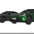 Two Modern Cars In Green And Gray With Sleek Exterior Design Features