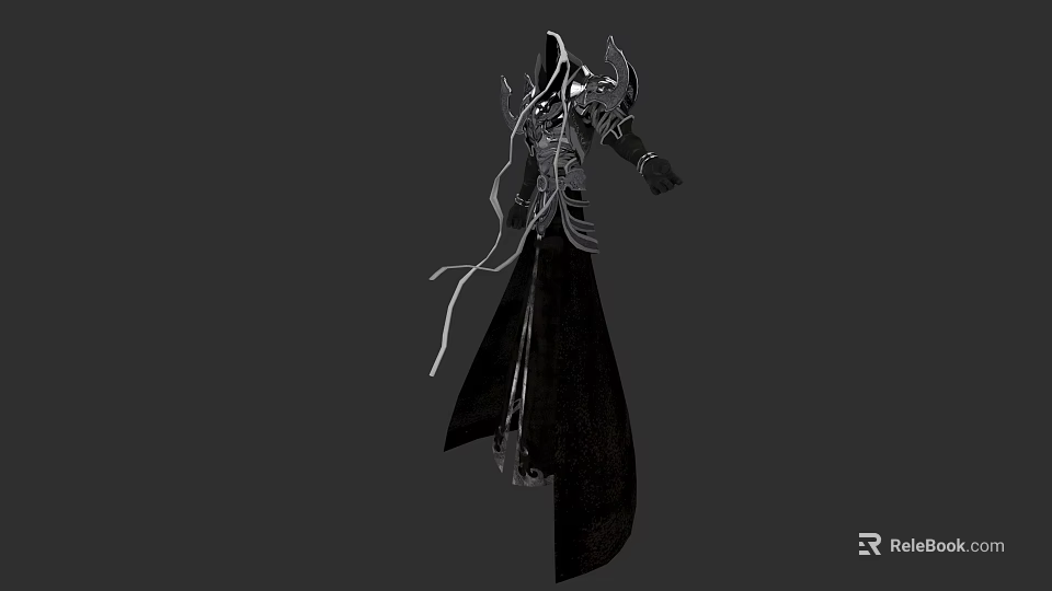 Game Movie Character In Black Robe With Silver Intricate Armor Design 3d model 