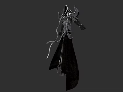 Game Movie Character In Black Robe With Silver Intricate Armor Design 3d model