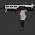 Modern Tactical Handgun With White Black Finish Ergonomic Grip Top Rail And Red Accent