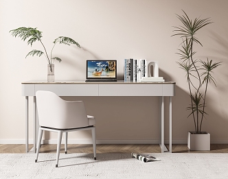 Modern Desk and Chair Cream Rock Board Desk Home Computer Desk Minimalist Writing Desk Rock Board Desk 3d model