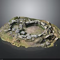 Ancient Circular Wood And Stone Structure With Grass Moss And Central Open Area