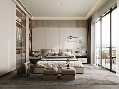 Modern Bedroom Interior Design With King Size Bed Nightstands And Floor To Ceiling Windows 3d model