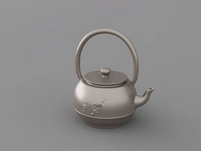 Elegant Silver Teapot With Handle And Engraved Patterns On Gray Background 3d model