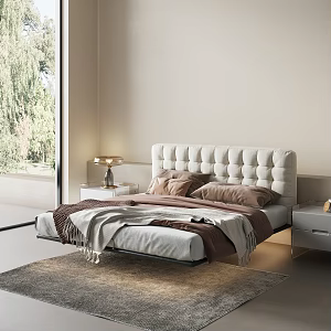Modern Double Bed Suspension Square Double Bed 3d model