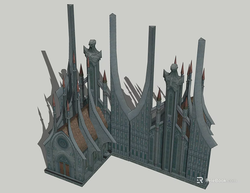 Gothic Style Building Exterior Wall With Tall Spires Pointed Tops And Intricate Decorations 3d model 