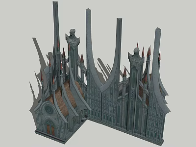 Gothic Style Building Exterior Wall With Tall Spires Pointed Tops And Intricate Decorations 3d model