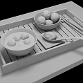 Traditional Glutinous Rice Balls and Fried Dough Balls in Wooden Tray with Chopsticks and Spoon