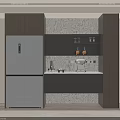 Modern Kitchen Interior Design With Wine Cabinet Dark Cabinets Marble Patterned Wall And Lighting Strip