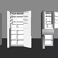 Modern Refrigerators and Freezers with Open Doors Showing Interior Storage Shelves