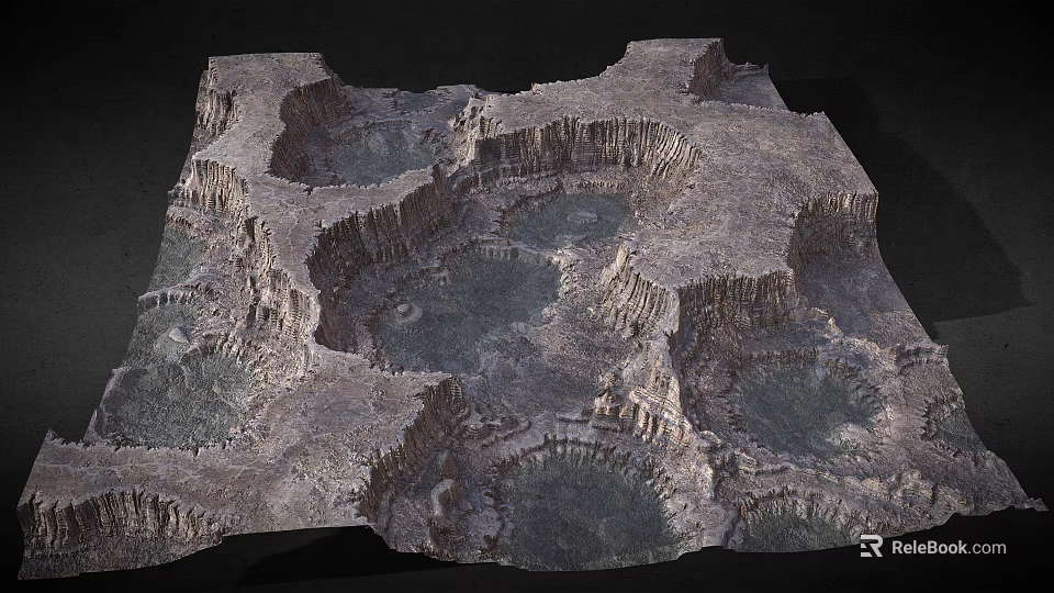 Vast Natural Rocky Landscape With Crater-like Depressions And Eroded Geological Formations 3d model 
